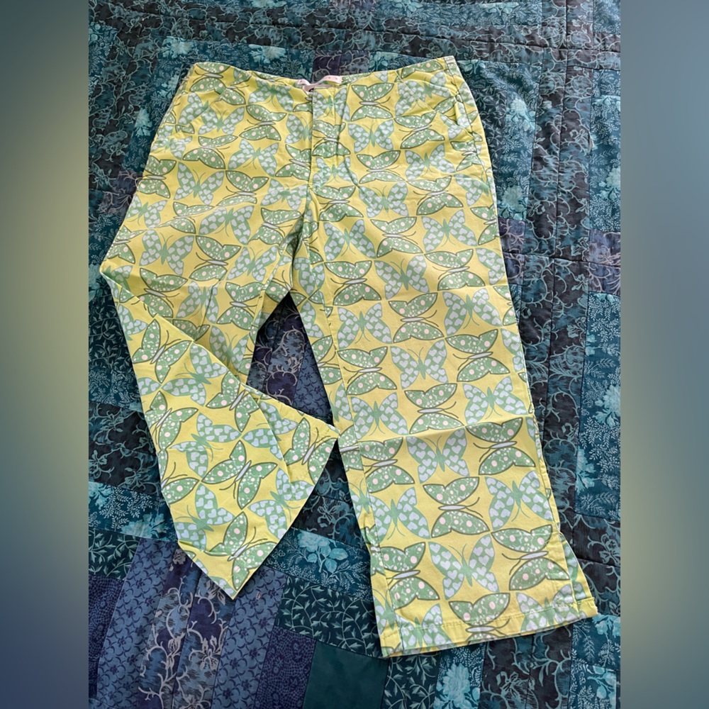 Old Navy Green and Yellow Butterfly Capris Girls Size 12